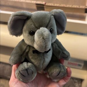 Steven Smith Gray Elephant Plush Toy with black Bow Tie - vintage